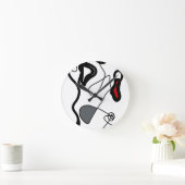 保持パターン：抽象芸術ブラック、ホワイト、グレー、レッド ラウンド壁時計 (ホーム)