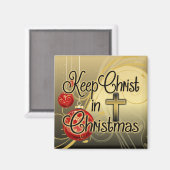 保聖降誕祭金ゴールド/赤キリスト教徒 マグネット (正面/裏面)