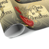 保聖降誕祭金ゴールド/赤キリスト教徒 ラッピングペーパー (ロールコーナー)