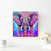 保育園にカラフルな象のチャーミング スクエア壁時計 (ホーム)