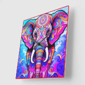 保育園にカラフルな象のチャーミング スクエア壁時計 (傾斜)