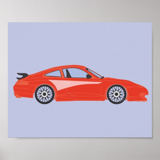 保育園の赤い漫画の車のイラスト印刷 ポスター (正面)