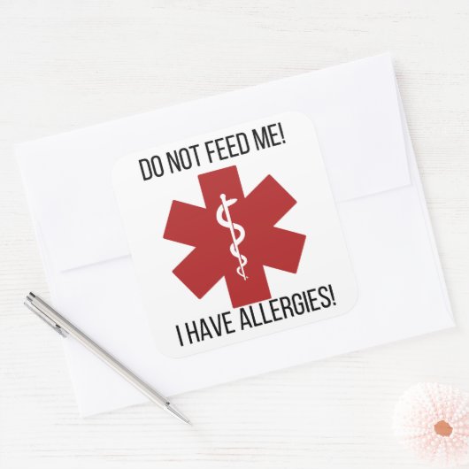 保育園や学校用の食物アレルギーシール スクエアシール (封筒)