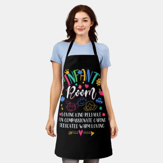 保育園愛情ある種類信頼できる乳児室 エプロン (着用した状態)