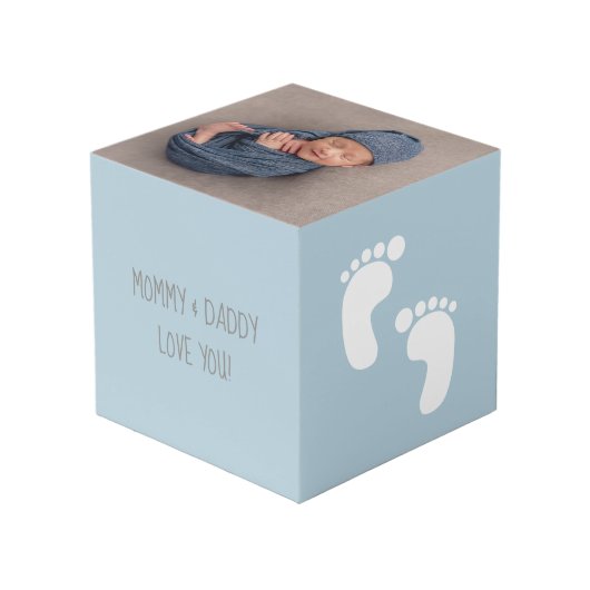 保育園 赤ちゃん 写真 誕生日 青灰色 フォトキューブ (正面アングル)