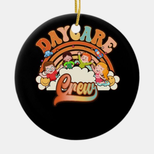 保育所乗務員先生子気に労働者Gr セラミックオーナメント (正面)