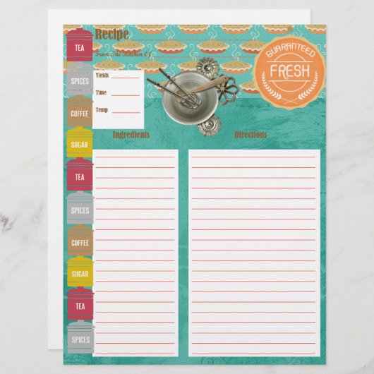 保証新しいレシピ挿入 (正面/裏面)