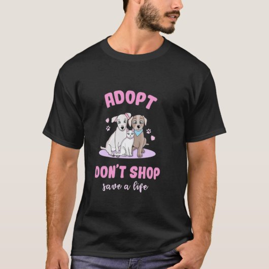 保護するなら購入するな ネコとイヌ Tシャツ (正面)