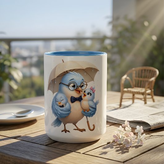 保護する父鳥のコーヒーマグ ツートーンマグカップ