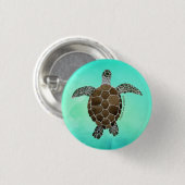 保護ウエア·オーシャン-ウミガメ水彩 缶バッジ (正面&裏面)