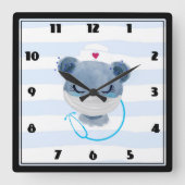 保護マスクを着たカワイトナース スクエア壁時計 (正面)