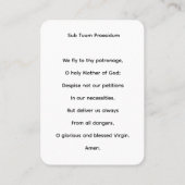 保護ヴァージンMary祈りの言葉カード 名刺 (裏面)