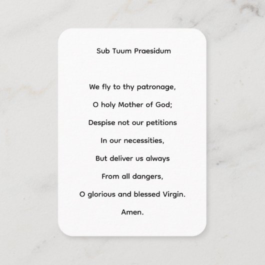 保護ヴァージンMary祈りの言葉カード 名刺 (裏面)