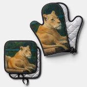 保護休憩 – 聖域のライオンのペア 鍋つかみ&鍋敷きセット (正面/裏面)