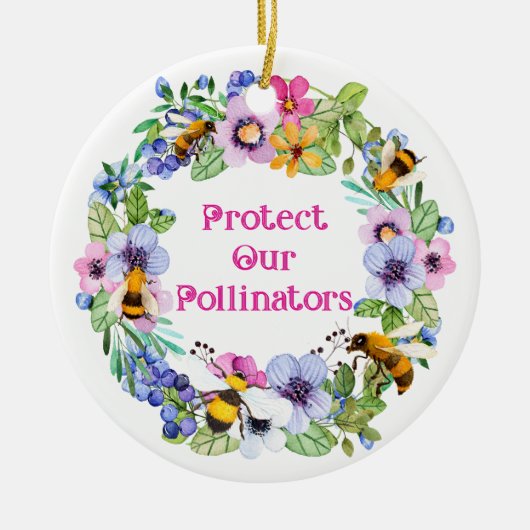 保護受粉ミツバチ花 セラミックオーナメント (正面)