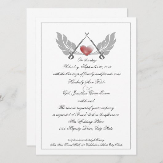 保護威厳のあるされたハート結婚の 招待状 (正面/裏面)