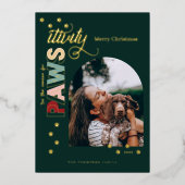 保護期間のシーズンおもしろい赤ペットドッグフォトグリーン 箔シーズンカード (正面)