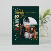 保護期間のシーズンおもしろい赤ペットドッグフォトグリーン 箔シーズンカード (立ち正面)