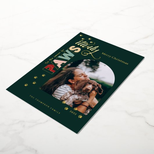 保護期間のシーズンおもしろい赤ペットドッグフォトグリーン 箔シーズンカード (回転した状態)