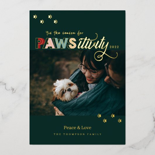 保護活動のシーズンおもしろいグリーンペットドッグフォト 箔シーズンカード (正面)