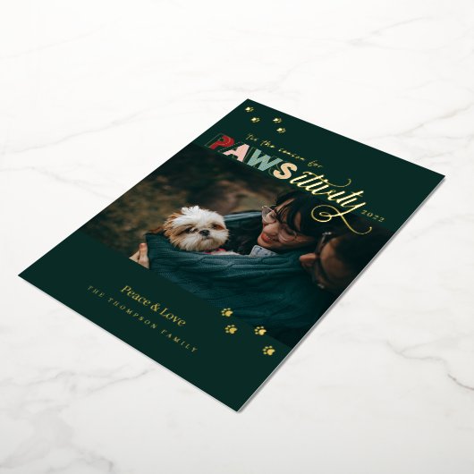 保護活動のシーズンおもしろいグリーンペットドッグフォト 箔シーズンカード (回転した状態)