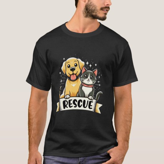 保護猫+保護犬+里親募集 Tシャツ (正面)