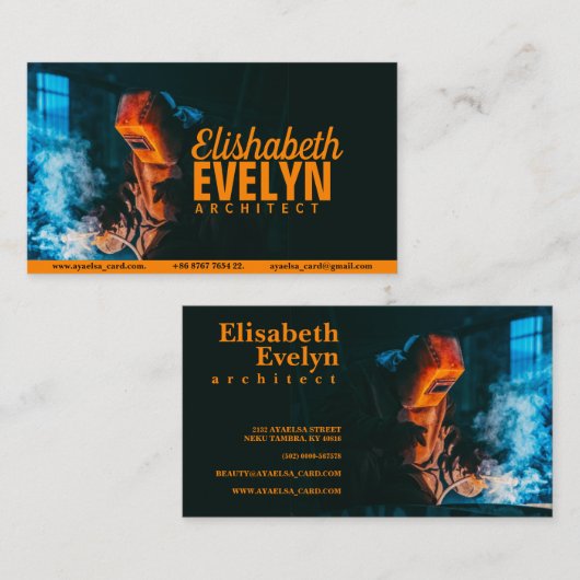 保護用メタルマスクを着けた人の溶接 名刺 (正面/裏面)