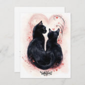 保護的な黒猫のバレンタインデーカード シーズンカード (正面/裏面)