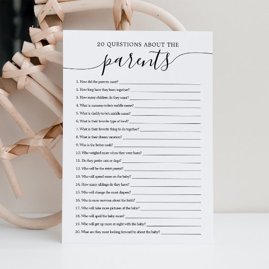保護者に関する20問Baby Shower Game Card 招待状