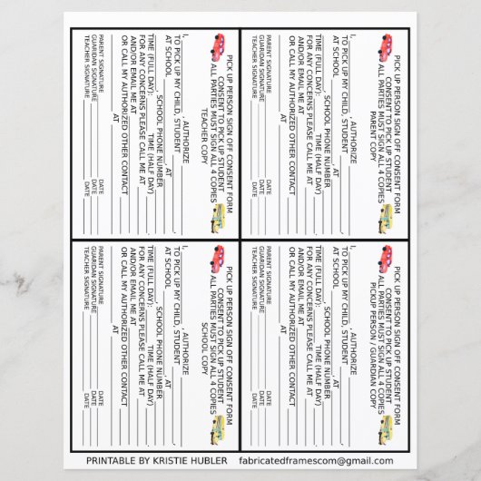 保護者のピックアップ者の学校の同意型枠 (正面)