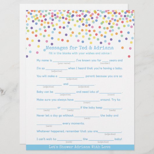 保護者の方が赤ちゃんシャワーを浴びたい紙吹雪へ (正面/裏面)