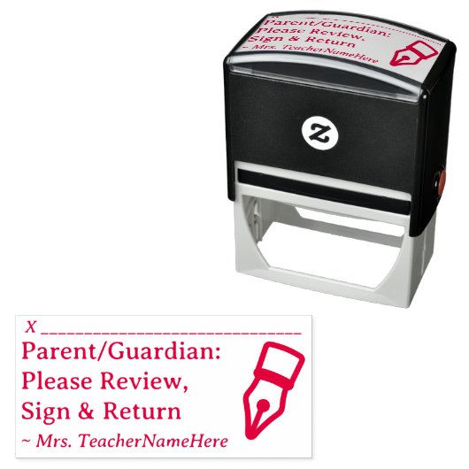 "保護者の方：レビュー、サイン、リターンをお願い" セルフインキングスタンプ (インサイチュ)