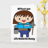 保護者の清掃員の女性の個人設定カード カード (黄色い花)