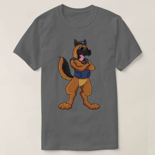 保護胴衣を着た警察官としての犬 Tシャツ (デザイン正面)
