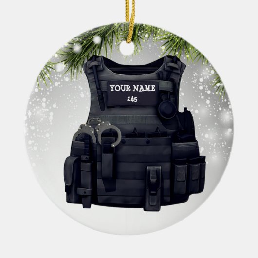 保護警察防弾ベスト警察官 セラミックオーナメント (正面)