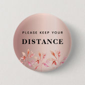 保遠距離バラ金ゴールドフォイルピンクフローラ 缶バッジ (正面)