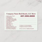 保釈保証金写真ビジネスカスタマイズカードテンプレート 名刺 (裏面)