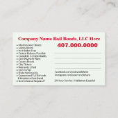 保釈保証金写真ビジネスカスタマイズカードテンプレート 名刺 (裏面)