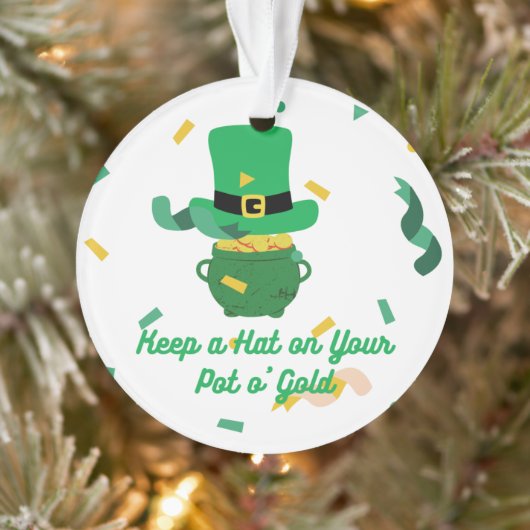 保金ゴールドのポットに帽子 オーナメント (ツリー)