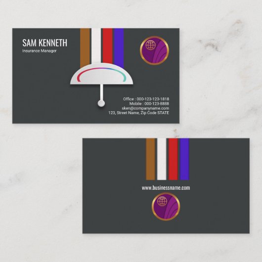 保険のマネージャーのカラフルな傘の名刺 名刺 (正面/裏面)