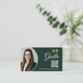 保険エージェント エメラルドグリーン ゴールド 写真 QRコード 名刺 (スタンド正面)