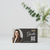 保険エージェント 黒色スレートストーン QRコード付き写真入りビジネスカード 名刺 (スタンド正面)