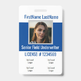 保険代理店バッジ前面および背面青4ロゴ バッジ