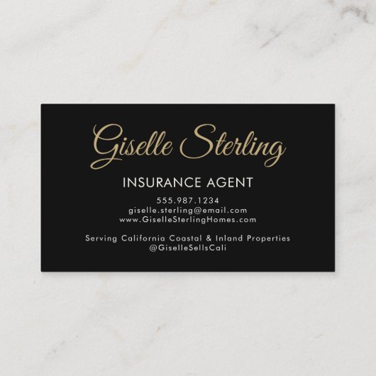 保険代理店ブラック金ゴールド写真QRコード 名刺 (裏面)