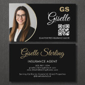 保険代理店ブラック金ゴールド写真QRコード 名刺
