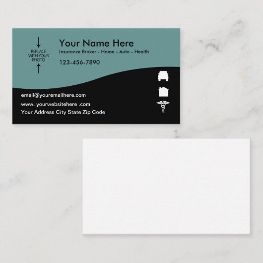保険仲モダン介写真テンプレート 名刺 (正面/裏面)