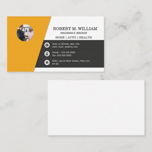 保険仲立人代理ホーム、自動車、ヘルス 名刺 (正面/裏面)