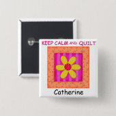 保静キルト花ブロック名前をカスタムする 缶バッジ (正面&裏面)