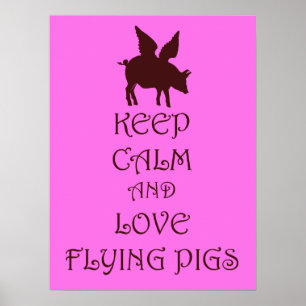 保飛んでいるCalm and Love Pigsのファンタジーポスター ポスター