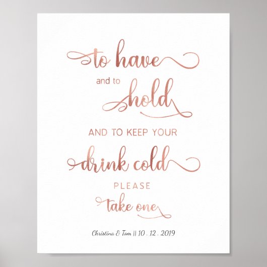 「保飲み口が冷たい」バラ金ゴールド結婚のサイン ポスター (正面)